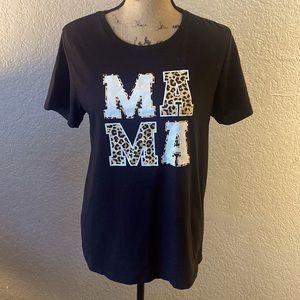 Mama Leopard Print Black Short Sleeve Tee Size Large 12-14